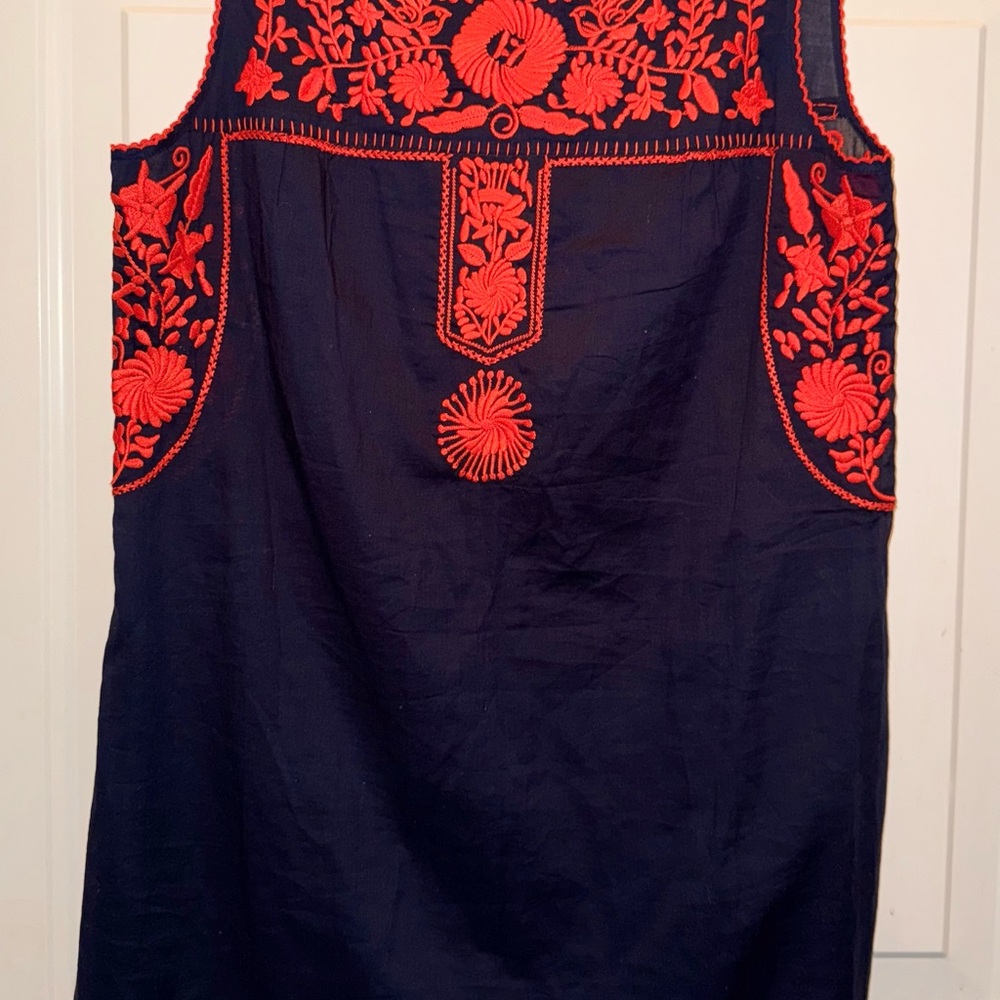 Tory Burch Navy Dress with Red Floral Embroiderysixe small